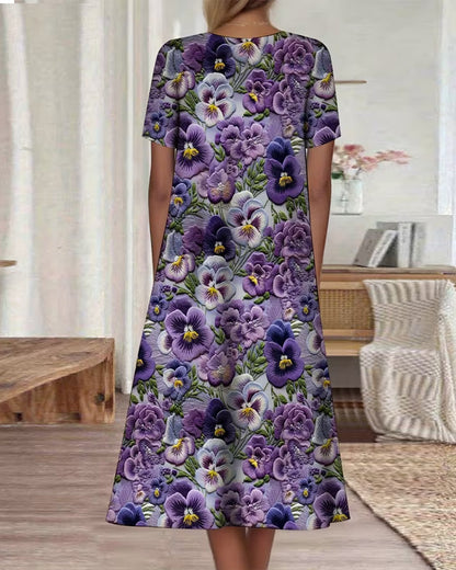 Square Neck Floral Pleated Maxi Dress