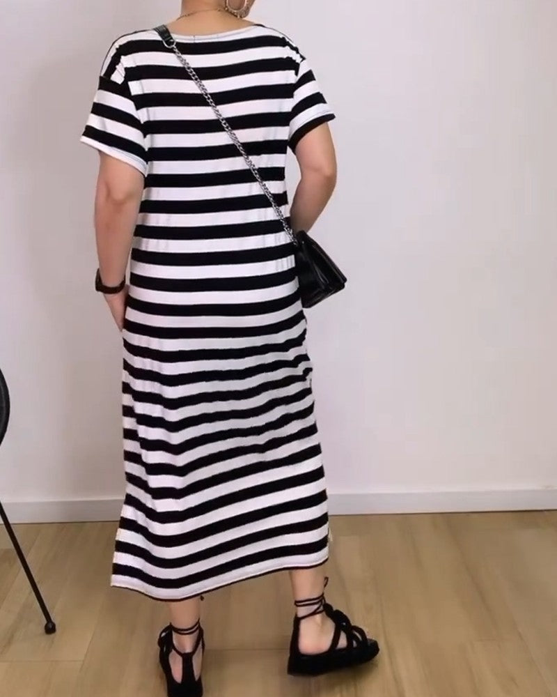 Loose Straight Striped T-Shirt Long Dress