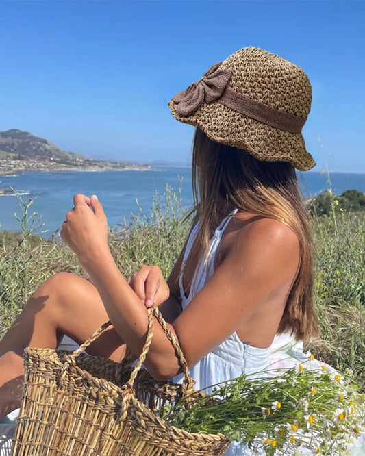 Casual Relaxed Holiday Bowknot Straw Hat 2025 f/w accessories spring summer