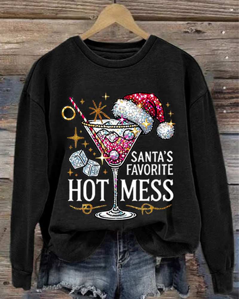 Women's Christmas Santa's Favorite Hot Mess Printed Crew Neck Sweatshirt 2024 f/w christmas sweatshirts