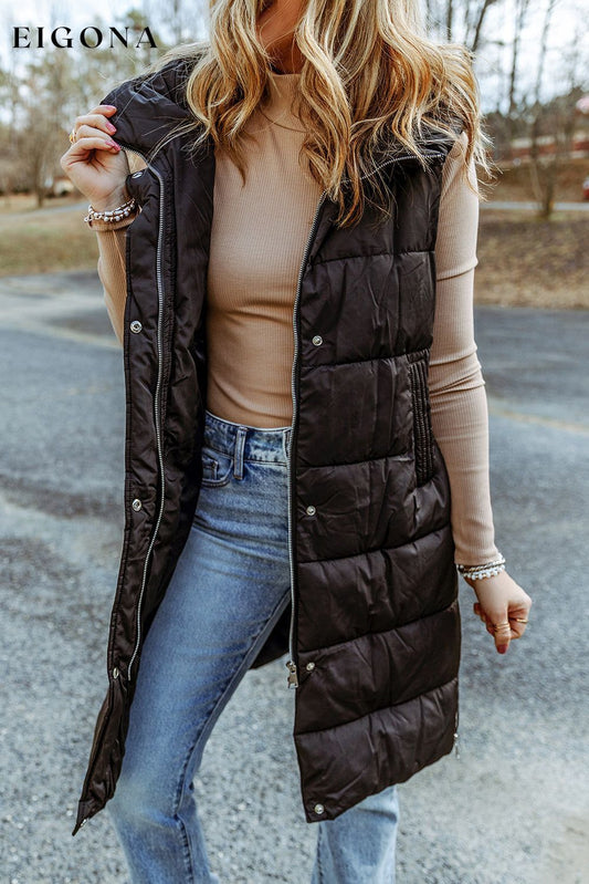 Black Hooded Long Quilted Vest Coat Black 100%Polyamide All In Stock Best Sellers clothes Craft Quilted DL Chic DL Exclusive EDM Monthly Recomend EDM Warm Jacket Jackets & Coats long vest Occasion Daily Print Solid Color puffy vest Season Winter Style Casual
