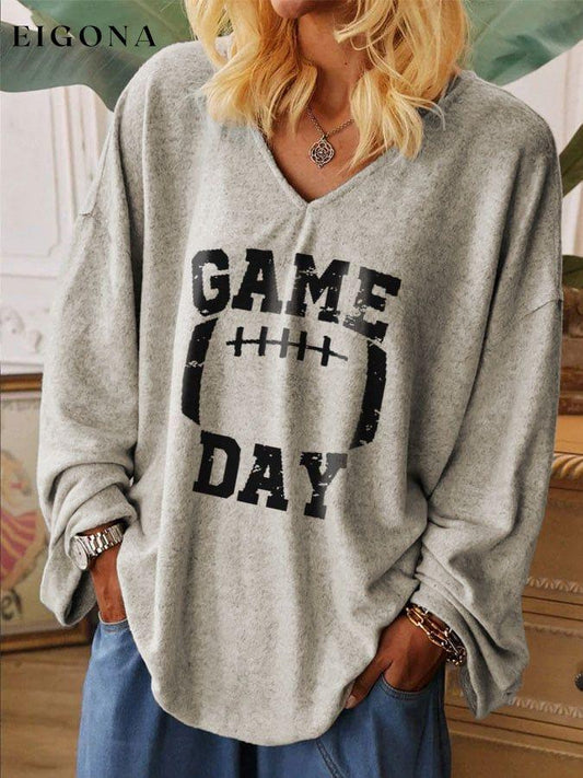 Women's Game Day Football Print V-Neck Long Sleeve T-Shirt ball print
