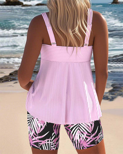 Striped Vest With Printed Beach Pants Tankini