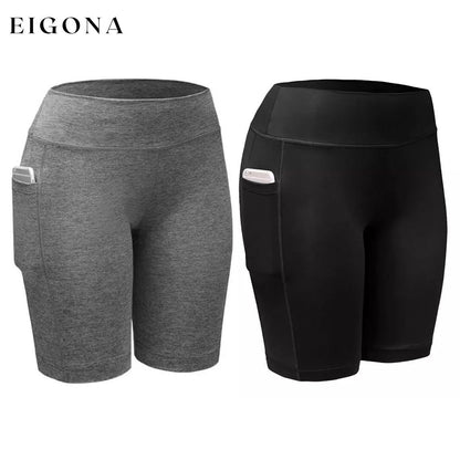 2-Pack: Women High Waist Workout Yoga Side Pocket Compression Cycling Shorts Black Gray __stock:200 bottoms refund_fee:1200