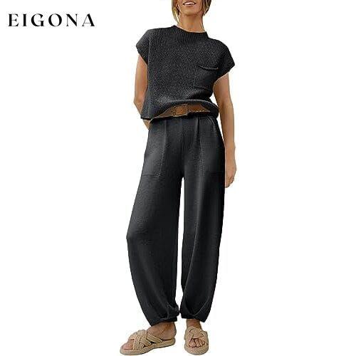 2-Piece Set: Women's Knit Pullover Tops and High Waisted Pants Tracksuit Lounge Sets Black __stock:200 clothes refund_fee:1200 tops