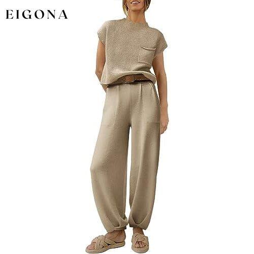 2-Piece Set: Women's Knit Pullover Tops and High Waisted Pants Tracksuit Lounge Sets Khaki __stock:200 clothes refund_fee:1200 tops
