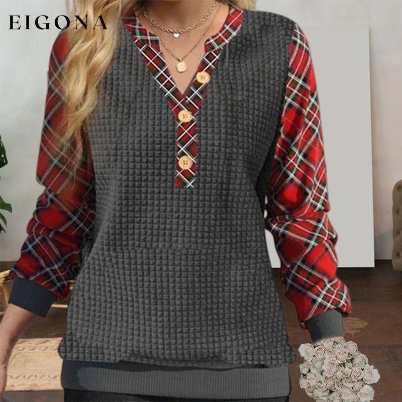 Plaid Patchwork Casual Sweatshirt Dark Gray best Best Sellings clothes Plus Size Sale tops Topseller