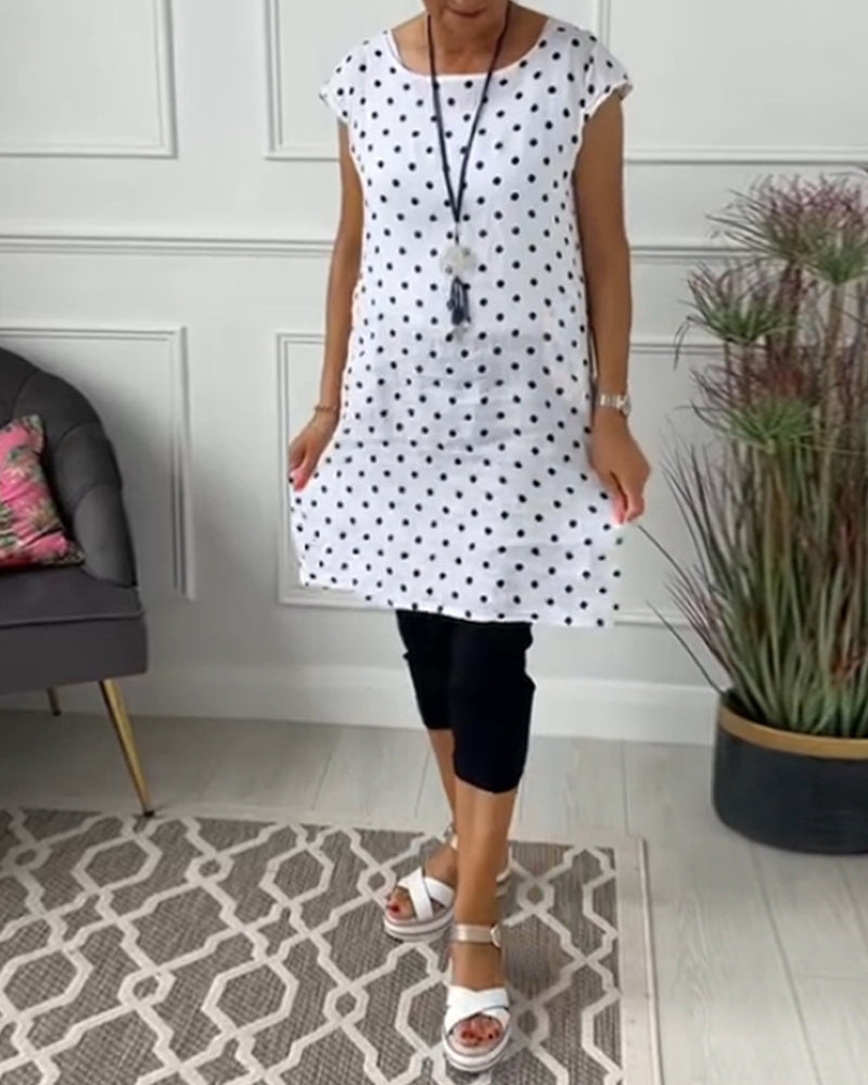 Polka dot print casual short sleeve long top 202466 blouses & shirts summer