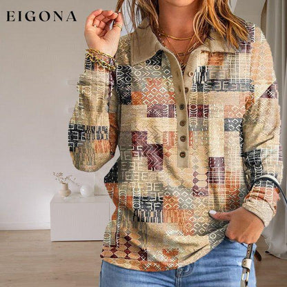 Casual Geometric Print Sweatshirt Khaki best Best Sellings clothes Plus Size Sale tops Topseller