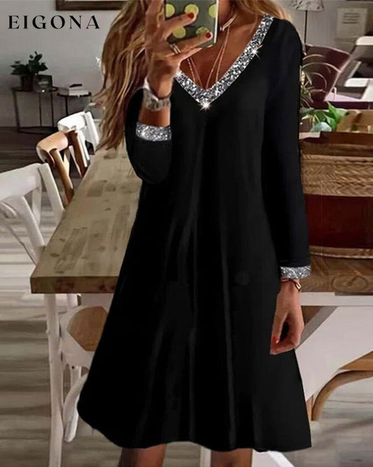 Long Sleeved V-Neckline Dress Black 2022 F/W 23BF Casual Dresses christmas Clothes Dresses Evening Dresses Party Dresses Spring Summer