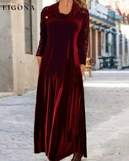 Sequined velvet long sleeve maxi dress Burgundy 2022 f/w 23BF casual dresses Clothes Dresses