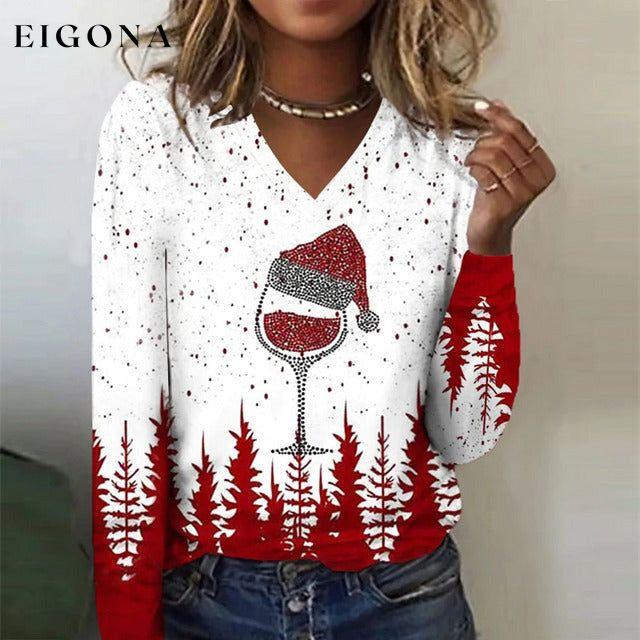 Christmas Print Casual T-Shirt Red best Best Sellings clothes Plus Size Sale tops Topseller