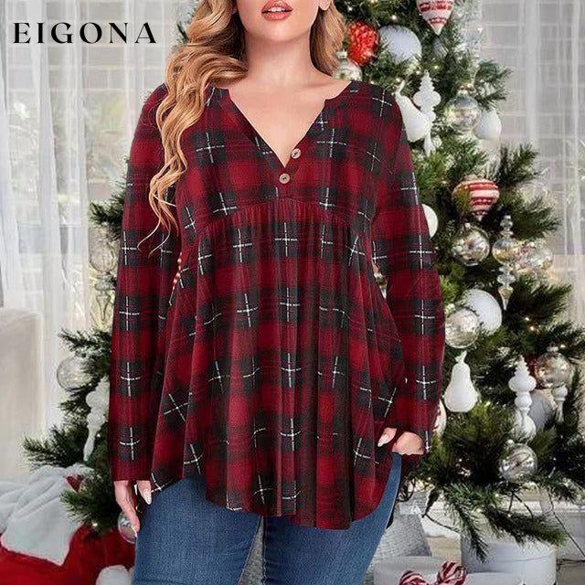 Irregular Plaid Print Blouse best Best Sellings clothes Plus Size Sale tops Topseller