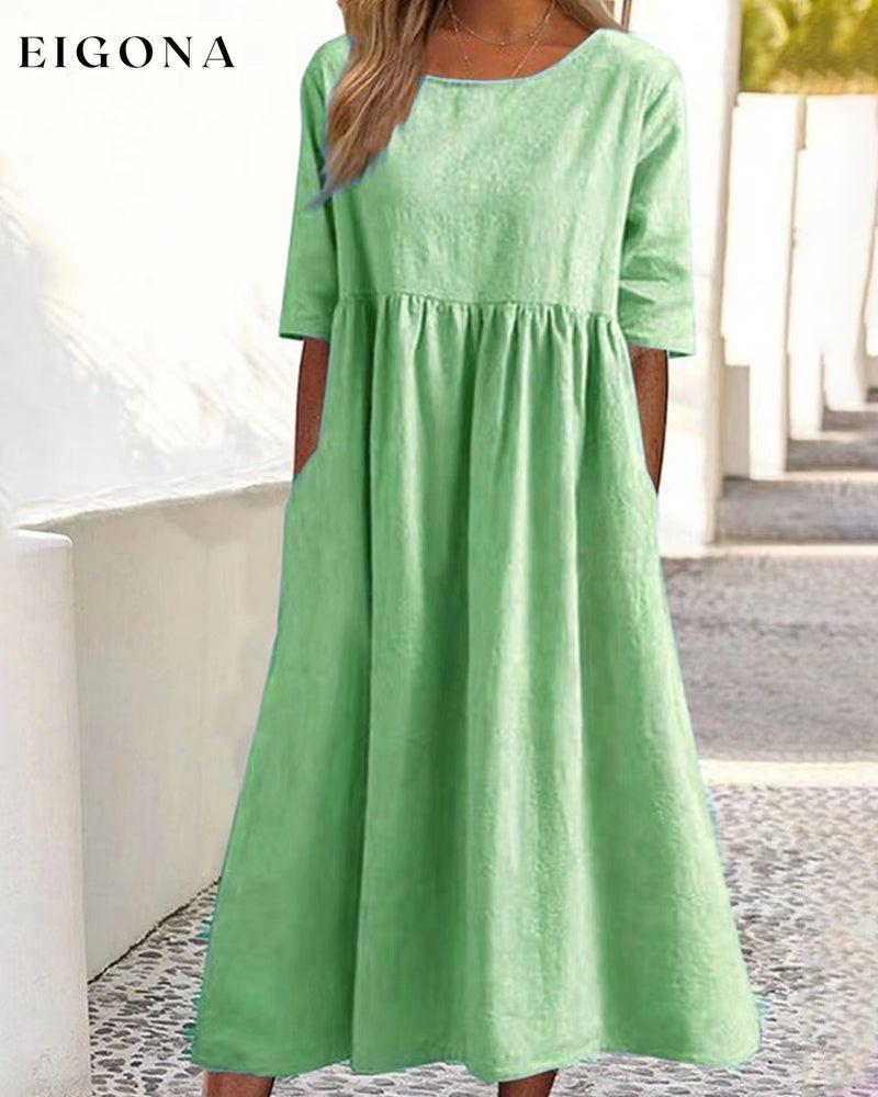 Cotton linen solid color dress Green 23BF Casual Dresses Clothes Cotton and Linen Dresses Spring Summer