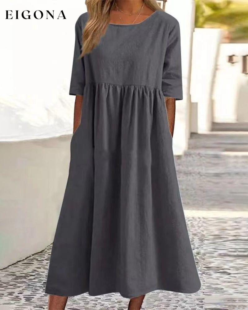 Cotton linen solid color dress Gray 23BF Casual Dresses Clothes Cotton and Linen Dresses Spring Summer