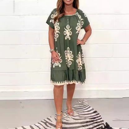 Printed round neck dress Green 23BF Casual Dresses Clothes Dresses Spring Summer
