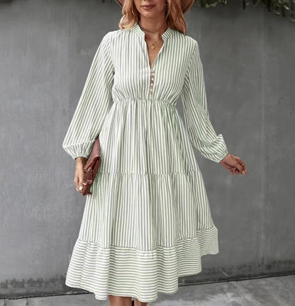 Striped print long-sleeve dress Greens 23BF Casual Dresses Clothes Dresses SALE Spring Summer