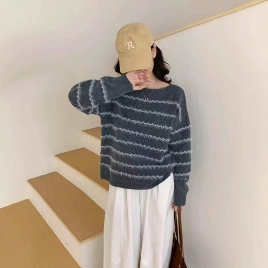 Loose Striped Long Sleeve Sweater 2024 f/w pullovers spring