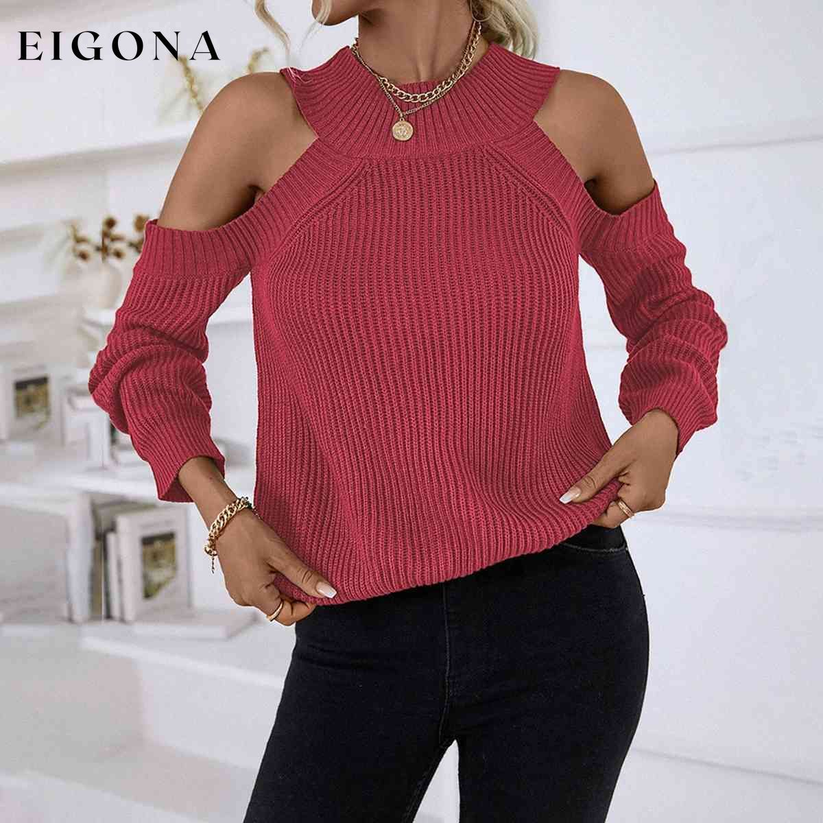 Round Neck Cold-Shoulder Sweater clothes Ship From Overseas Y@Q@S