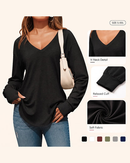V-Neck Drop-Shoulder Solid Loose-Fit Top