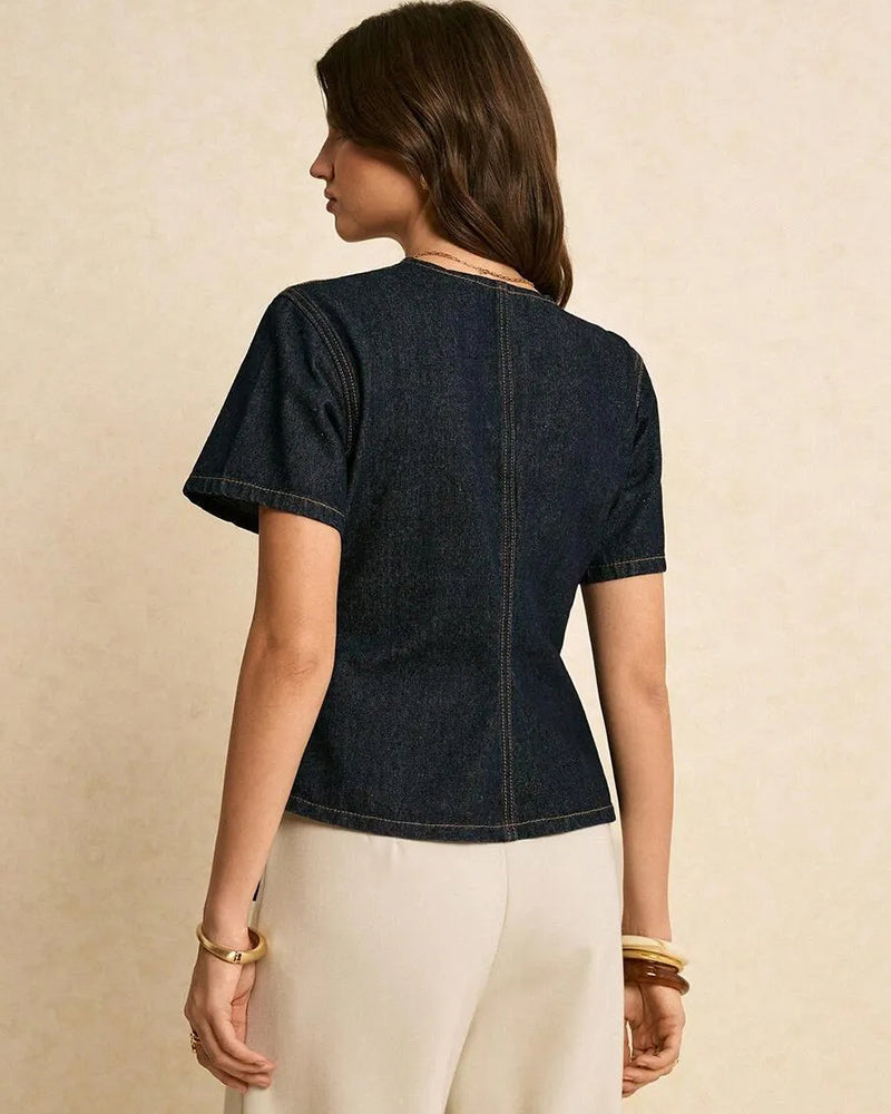 Irregular Lace-Up Denim Blouse