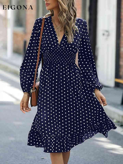 V-Neck Long Sleeve Ruffle Hem Dress clothes dress dresses M@Y mini dress Ship From Overseas Shipping Delay 09/29/2023 - 10/04/2023