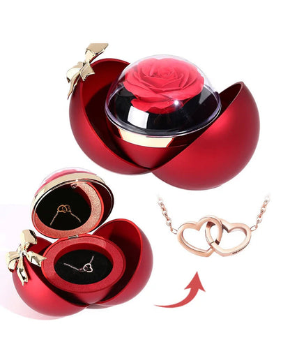 Ball Rose Box - With Engraved Double Heart Necklace