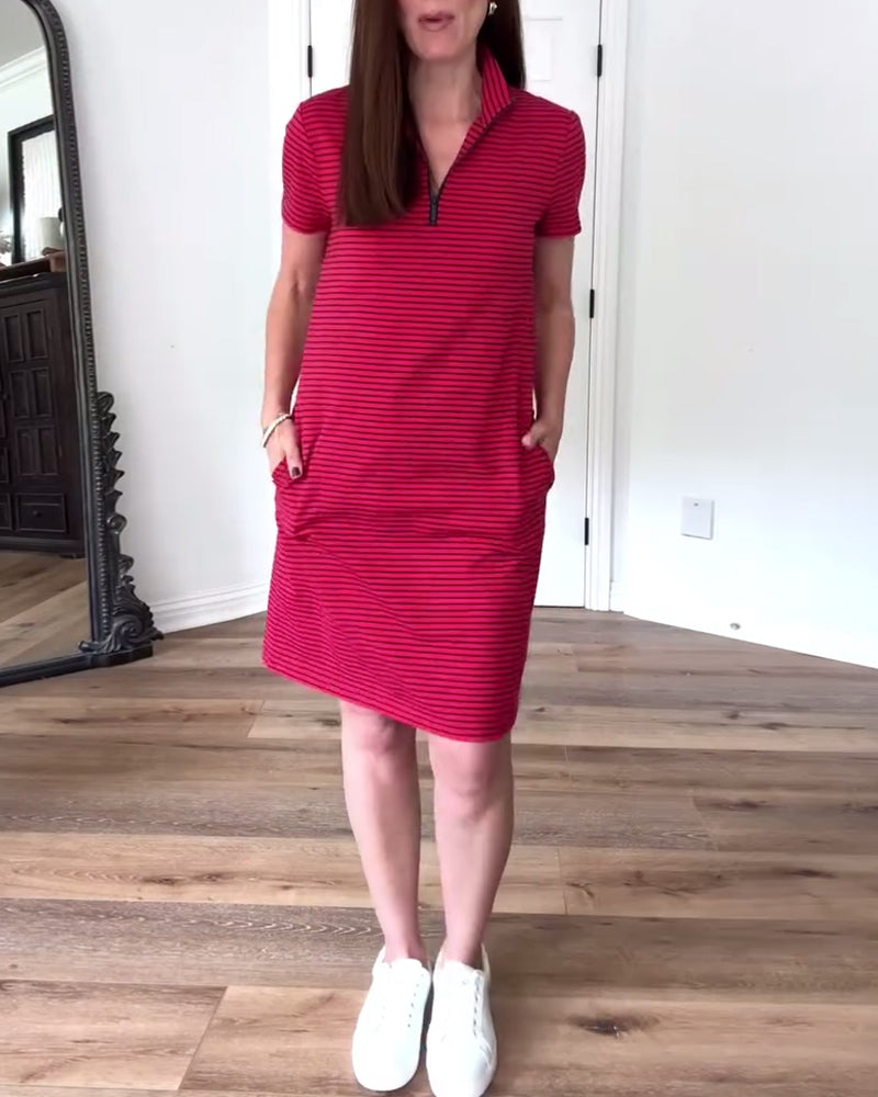 Lässiges gestreiftes Kleid mit V-Ausschnitt