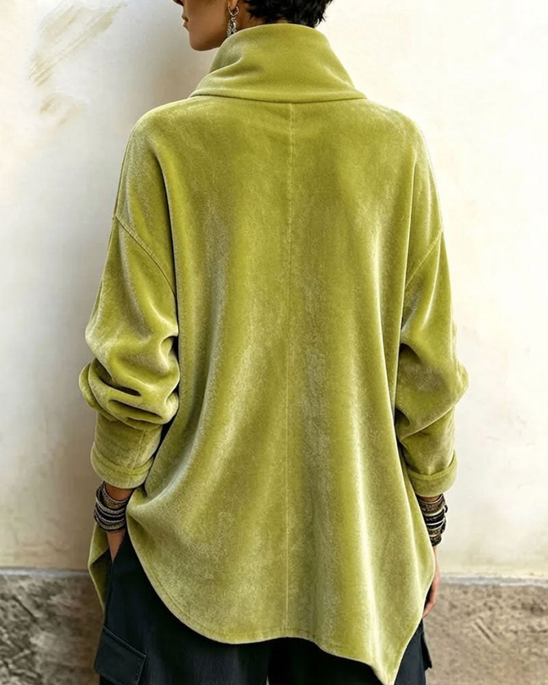 Stand Collar Diagonal Button Irregular Top 2024 f/w blouses & shirts