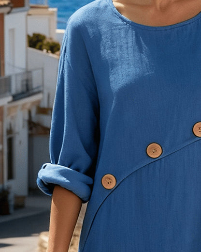 Solid Button Detail Irregular Dress