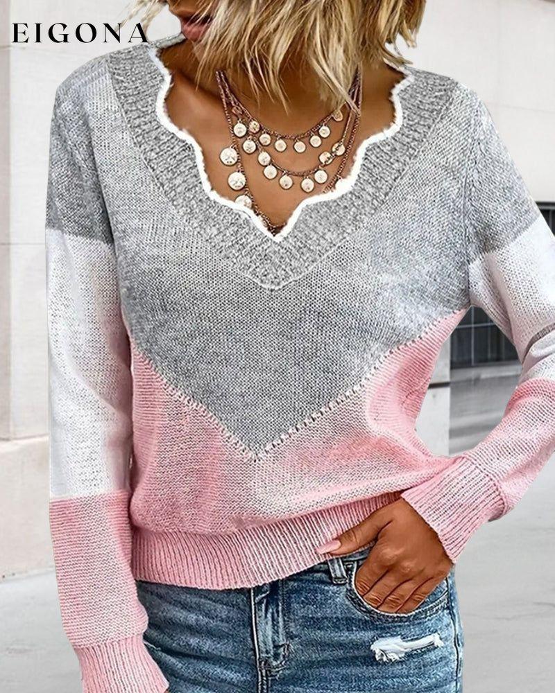 V Neck Color Block Pullover 2023 f/w 23BF clothes spring Sweaters sweaters & cardigans Tops/Blouses