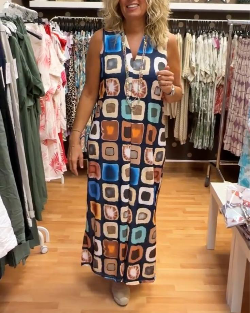 V-neck sleeveless printed loose dress casual dresses summer