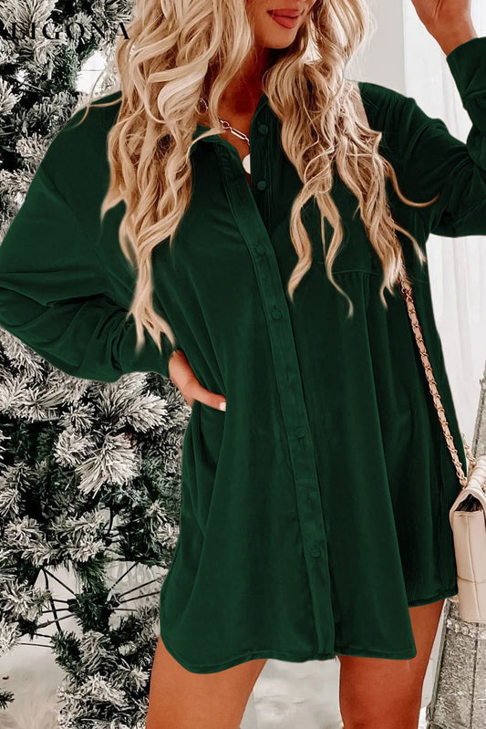 Blackish Green Velvet Button Front Shirt Long Sleeve Casual Mini Dress Blackish Green 95%Polyester+5%Elastane All In Stock Best Sellers casual dresses clothes Color Green Day Christmas dress dresses EDM Monthly Recomend Fabric Velvet Hot picks long sleeve dresses long sleve dresses Print Solid Color Season Fall & Autumn short dresses Style Southern Belle