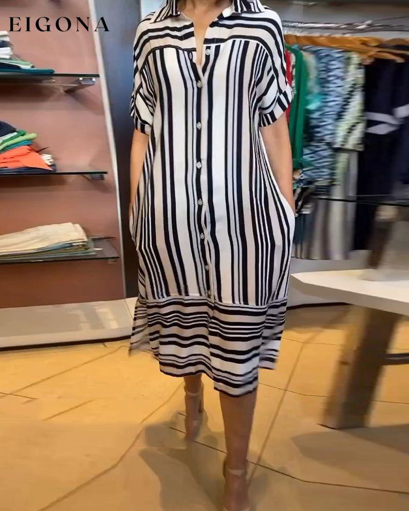 Casual lapels striped dress casual dresses summer