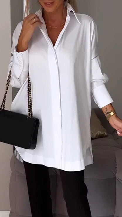 White Lapel Slit Shirt tops