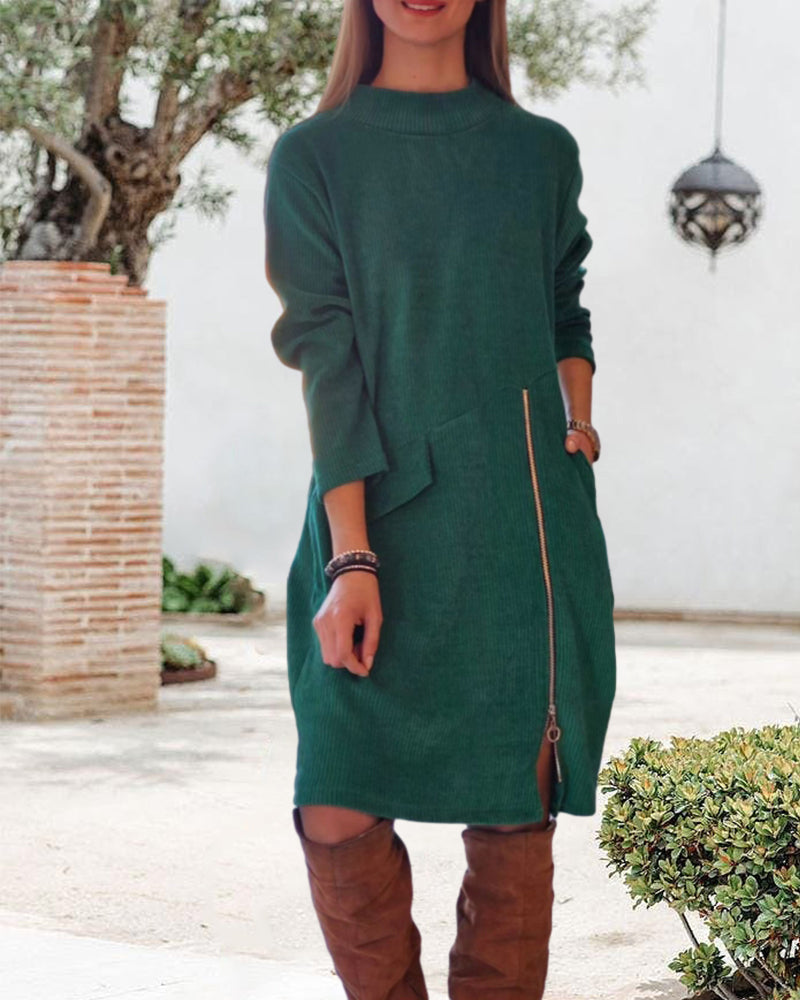 Simple Long Sleeve Dress with Zipper 2023 f/w 23BF casual dresses Clothes Dresses spring