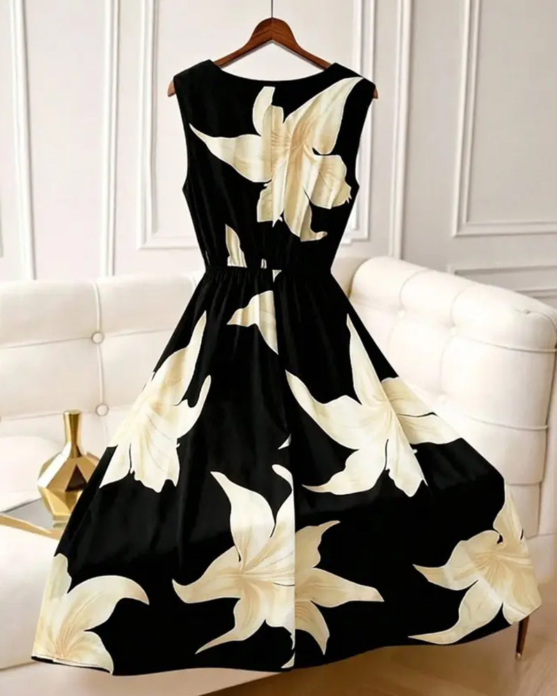 Mock Neck Sleeveless Floral Dress
