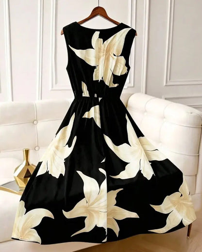 Mock Neck Sleeveless Floral Dress
