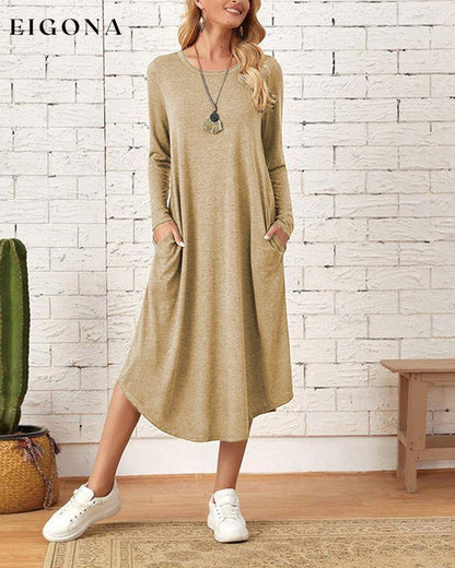 Long Sleeve Loose Cotton Dress Khaki 2022 f/w 2023 F/W 23BF Casual Dresses Clothes Dresses Spring Summer