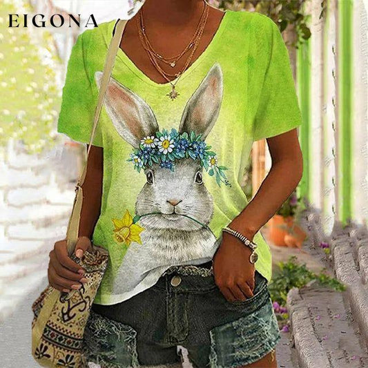 Rabbit Print Casual T-Shirt Green best Best Sellings clothes Plus Size Sale tops Topseller