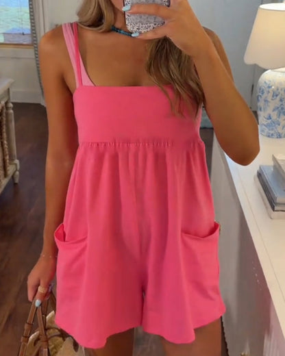 Strappy Double Pocket Swimsuit Coverup Romper