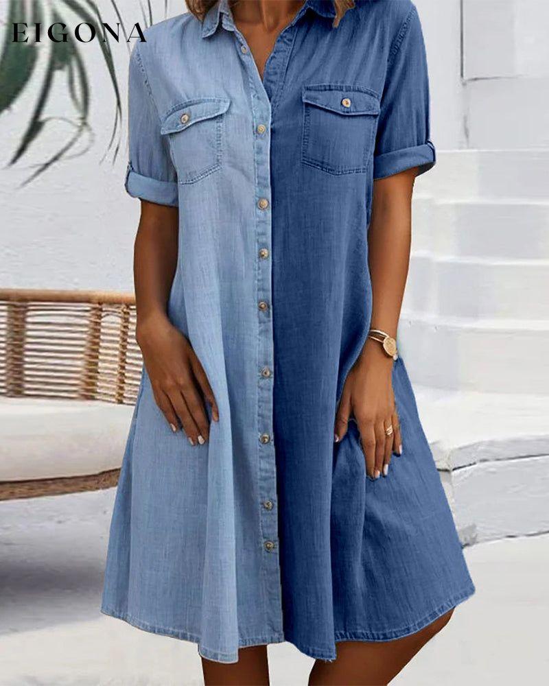 Lapel color block casual denim dress casual dresses summer