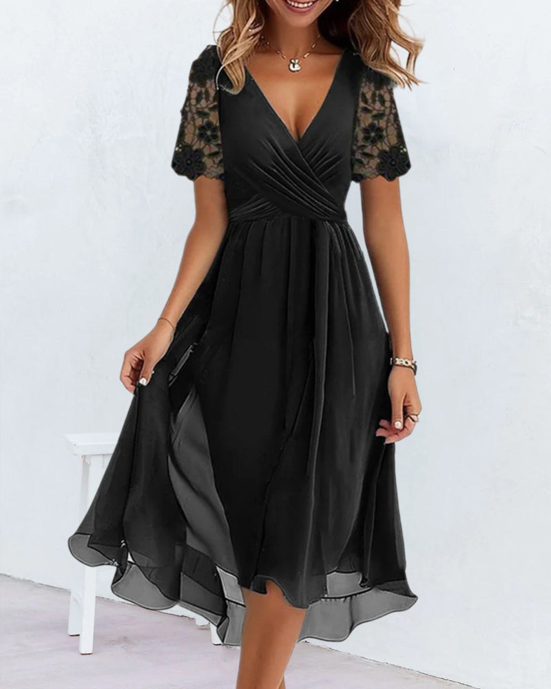 Cross pleated deep V elegant dress casual dresses summer