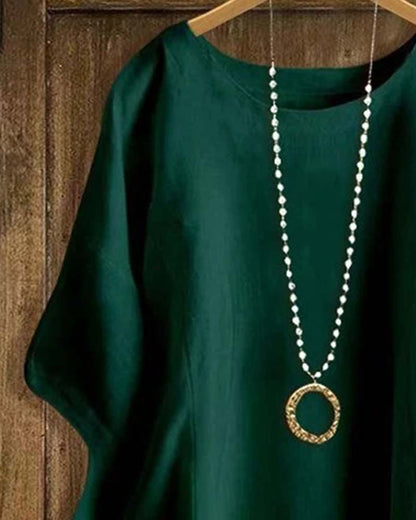 Crewneck Solid Batwing Sleeve Blouse