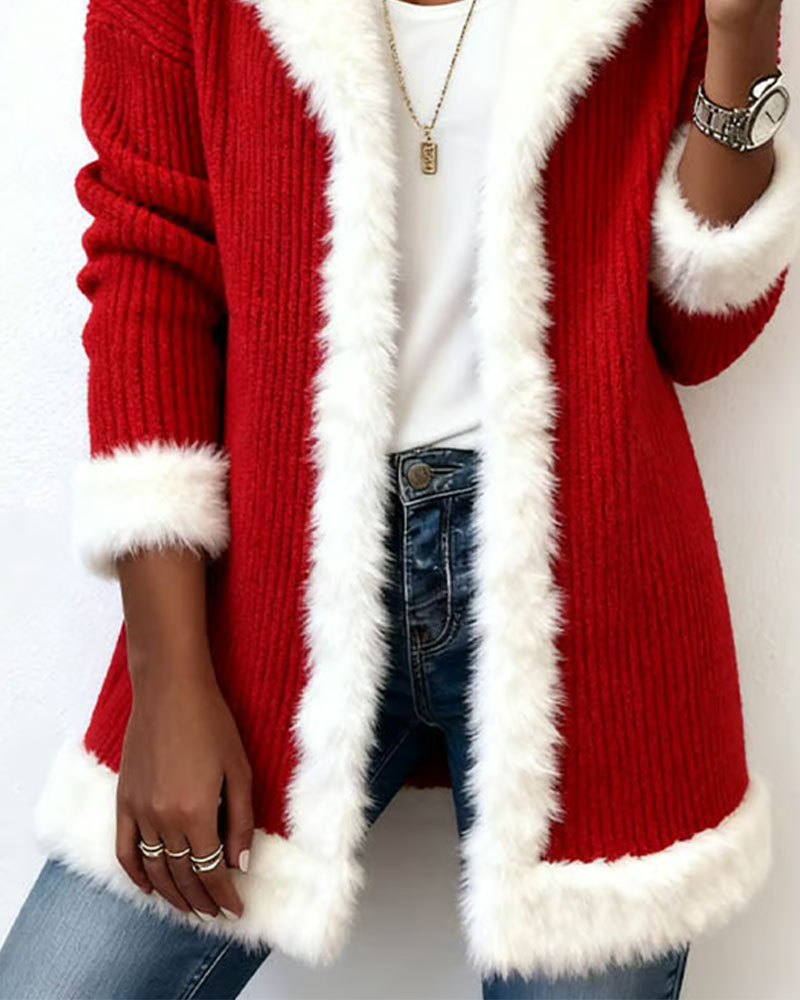 Christmas Red Plush Trim Coat