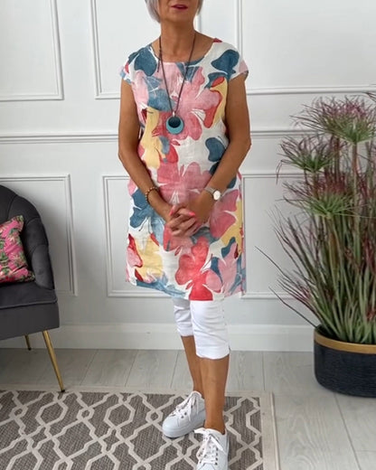 Colorful floral print casual long top