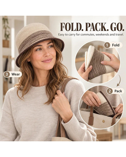 Women's Foldable Striped Cloche Bucket Hat