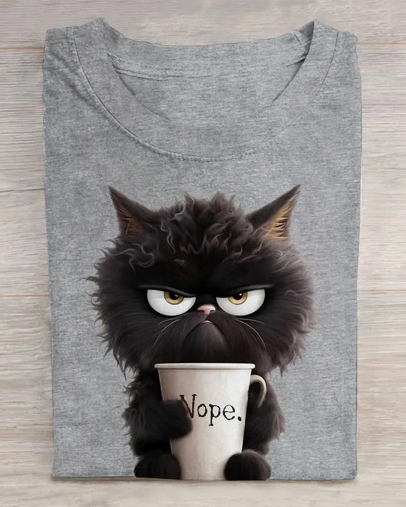 Casual cat crew neck short sleeve T-shirt 2024 f/w cute animals spring summer t-shirts