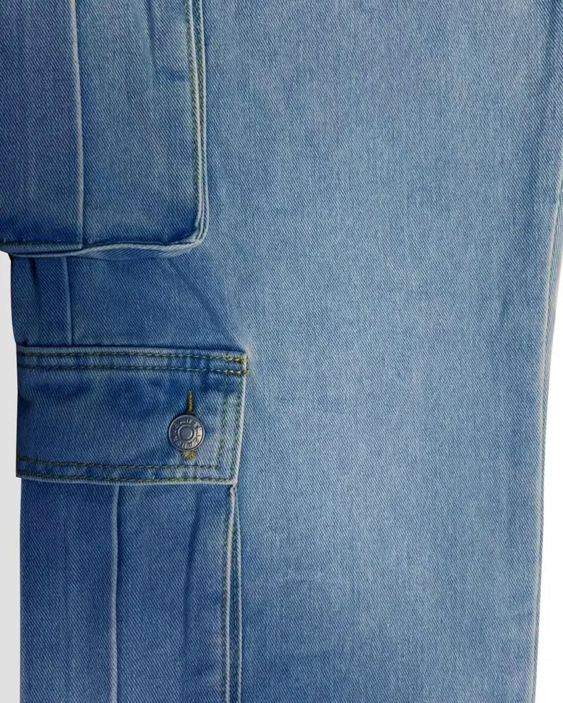 Men's Loose Solid Flap Pocket Cargo Denim Jeans