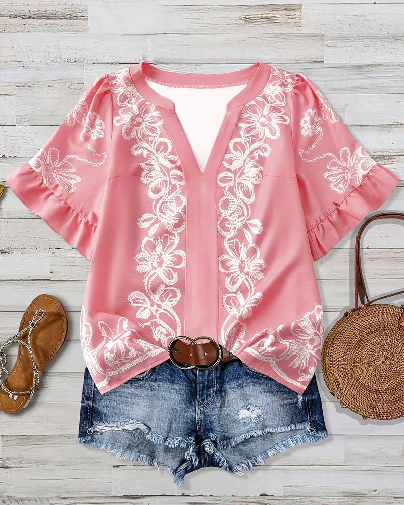 V-Neck Elegant Puff Sleeve Blouse